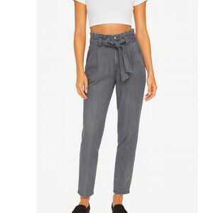 Overlover Jeans Size 25 Abbott Paperbag Waist Grey Denim Tapered Leg 30 Inseam